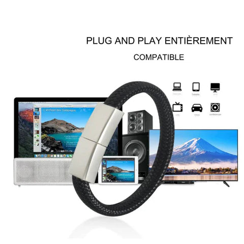 Bracelet à câble USB pour chargement et transfert de données pour iPhone et Android