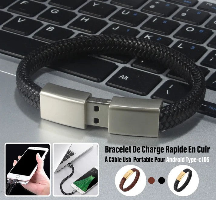 Bracelet à câble USB pour chargement et transfert de données pour iPhone et Android