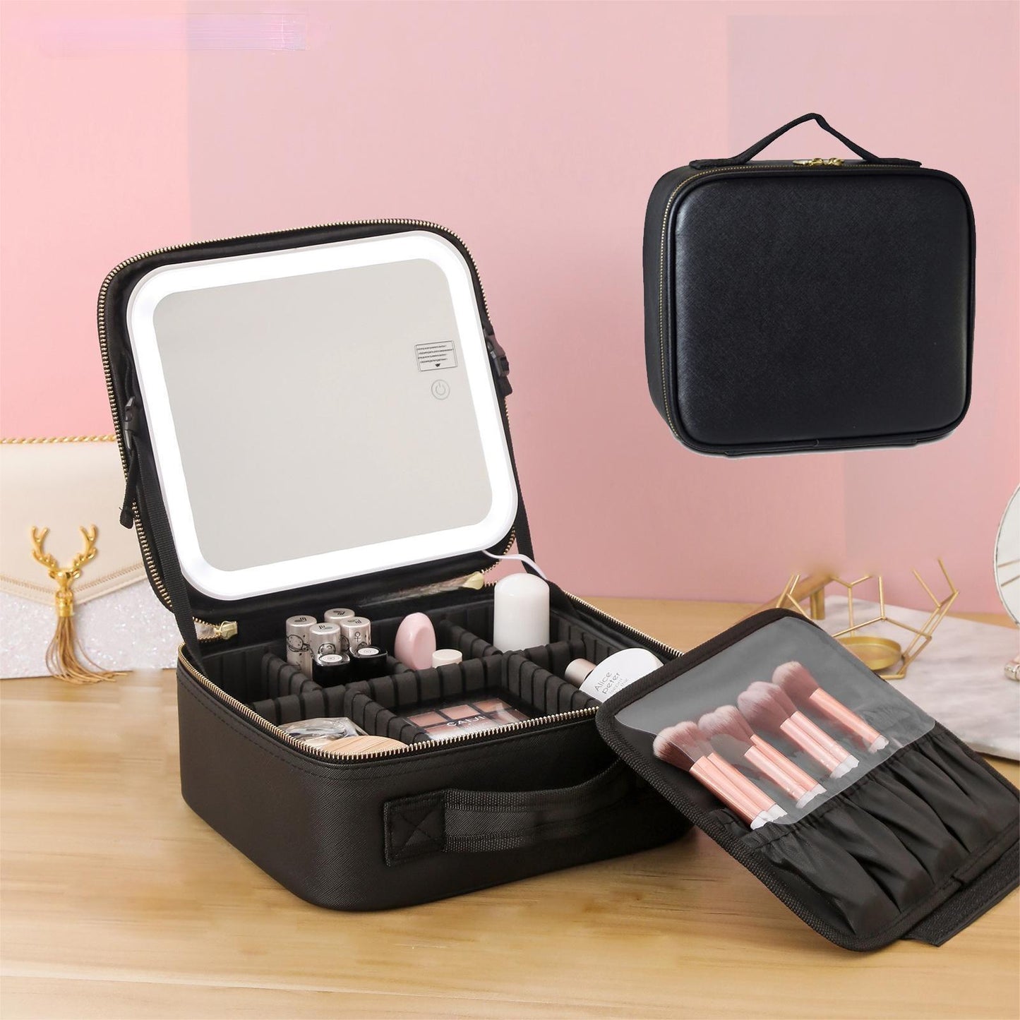 Valise de Maquillage Professionnelle avec Miroir et LED